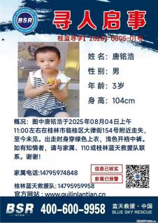 【寻人启事】图中唐铭浩于2025年08月04日上午11:00左右在桂林市临桂区大律街154号附近走失 - 平顶山28生活网 pds.28life.net